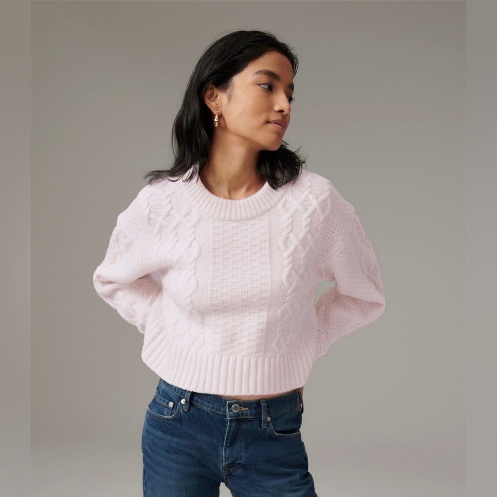 Everlane The Felted Merino Wool Cropped Cable Sweater in Light Lilac Size XL New